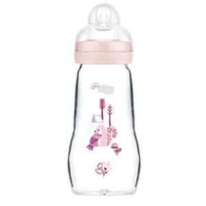 Glass baby bottle +2 months 260ml - pink