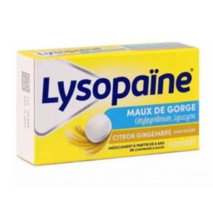 Lysopaïne Sore Throat Lemon Ginger Sugar-Free 36 Tablets