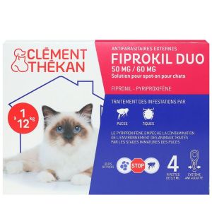 Fiprokil 50-60mg cat parasitic duo 1-12kg 4 pipettes