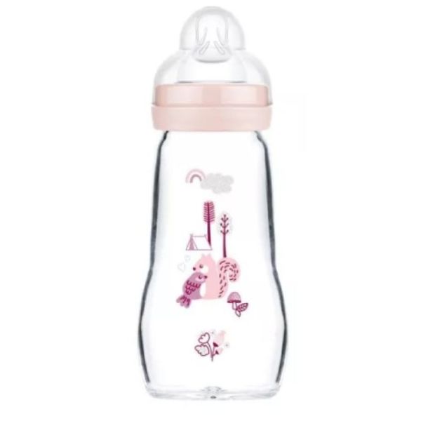 Glass baby bottle +2 months 260ml - pink