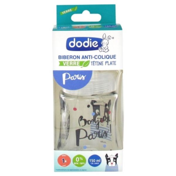 Glass bottle 150mL flat teat slow flow Paris