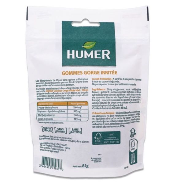 Humer Gommes Gorge Sensible 30 Gommes